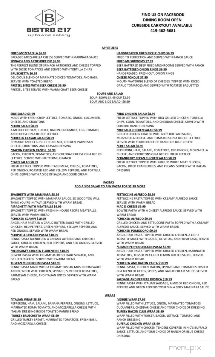Bistro 217 - Galion, OH menu_pic
