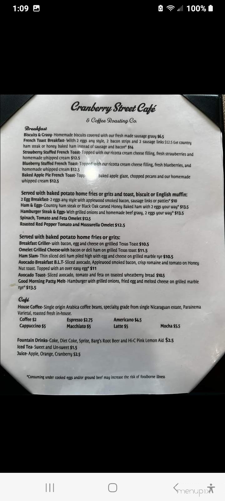 Cranberry Street Cafe - Newland, NC menu_pic