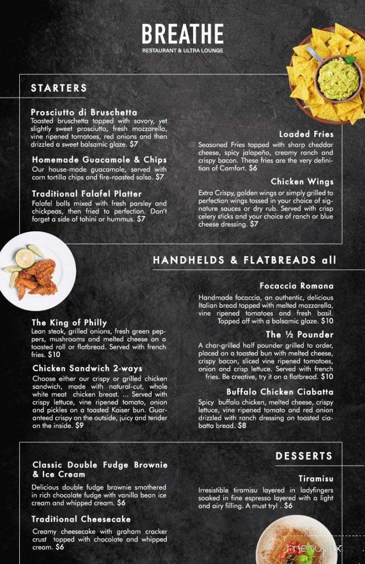 Breathe Restaurant and Ultra Hookah Lounge - Delray Beach, FL menu_pic