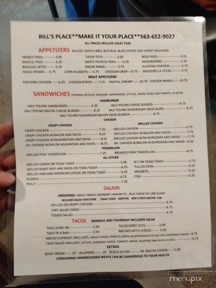Bill's Tavern Incorporated - Maquoketa, IA menu_pic