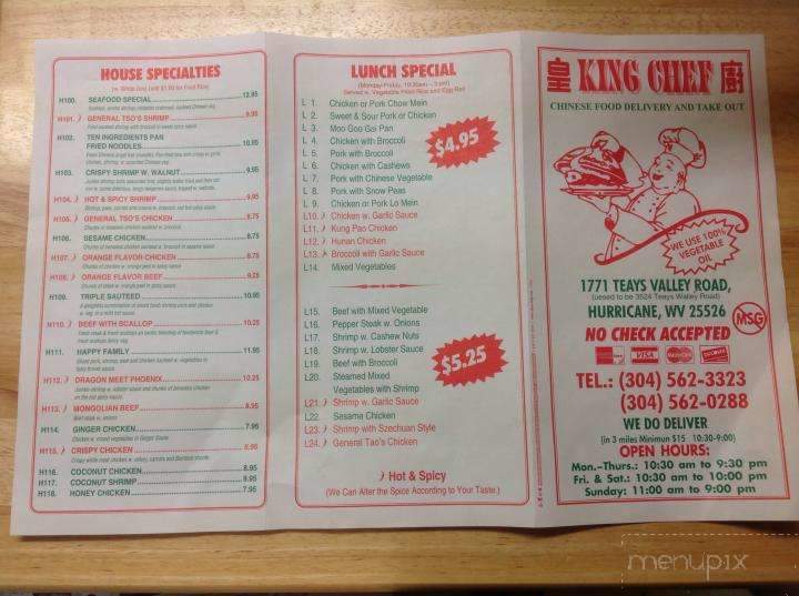 King Chef Restaurant - Hurricane, WV menu_pic