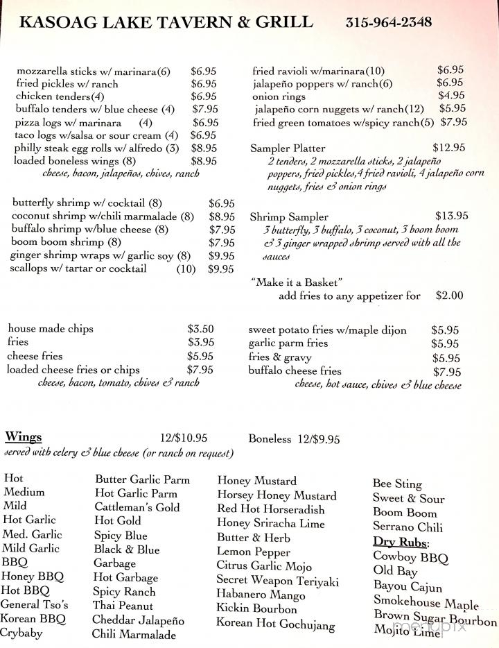 Kasoag Lake Tavern & Grill - Williamstown, NY menu_pic