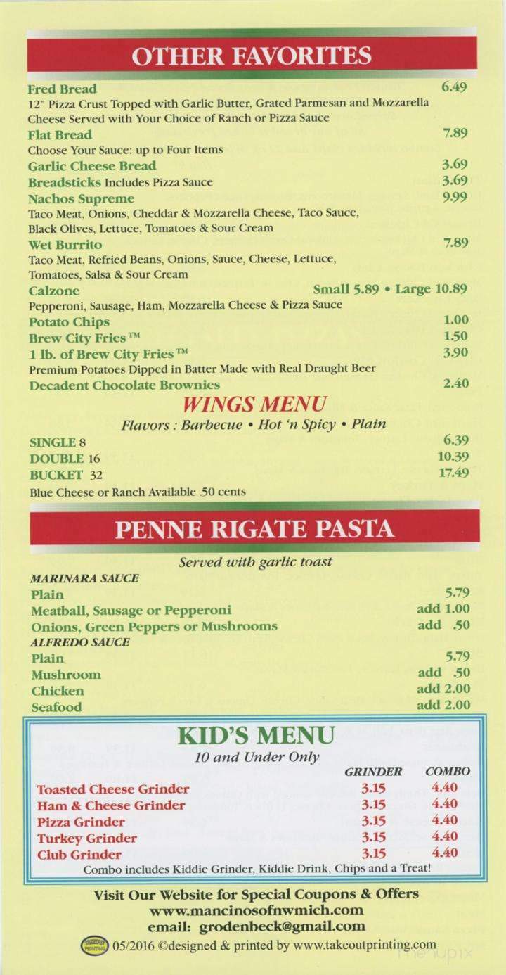 Mancino's Pizza & Grinders - Ludington, MI menu_pic