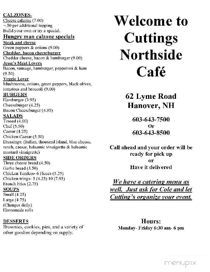 Cuttings Northside Cafe - Hanover, NH menu_pic