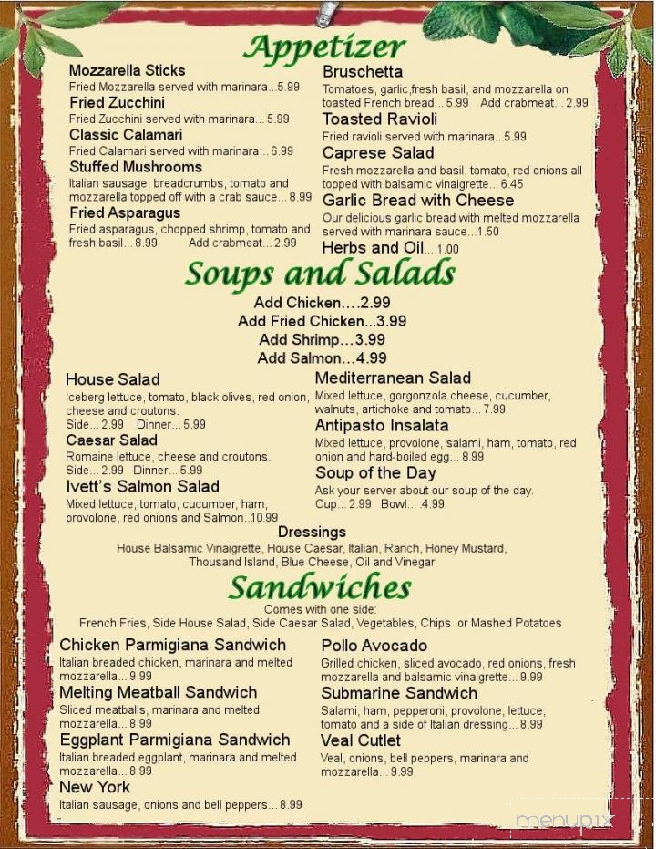 Ivett's Italian Grill - League City, TX menu_pic