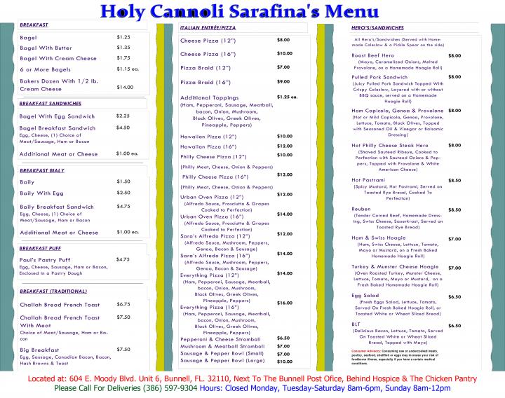 Holy Cannoli Sarafina's Cafe - Flagler Beach, FL
