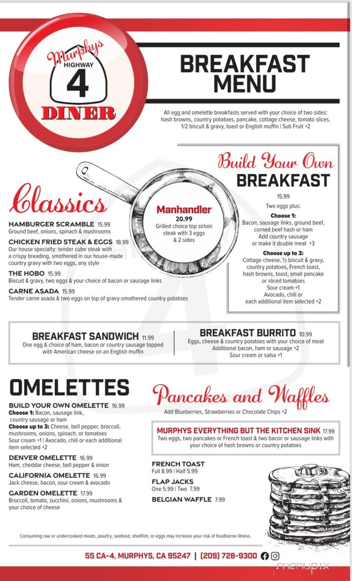 Murphys Hwy 4 Diner - Murphys, CA menu_pic