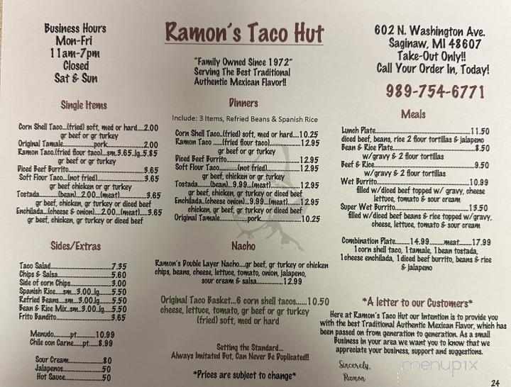 Ramon's Taco Hut - Saginaw, MI menu_pic