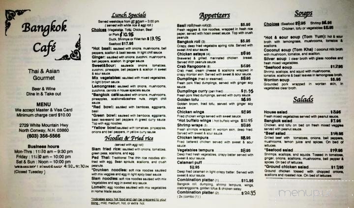 Bangkok Cafe - North Conway, NH menu_pic