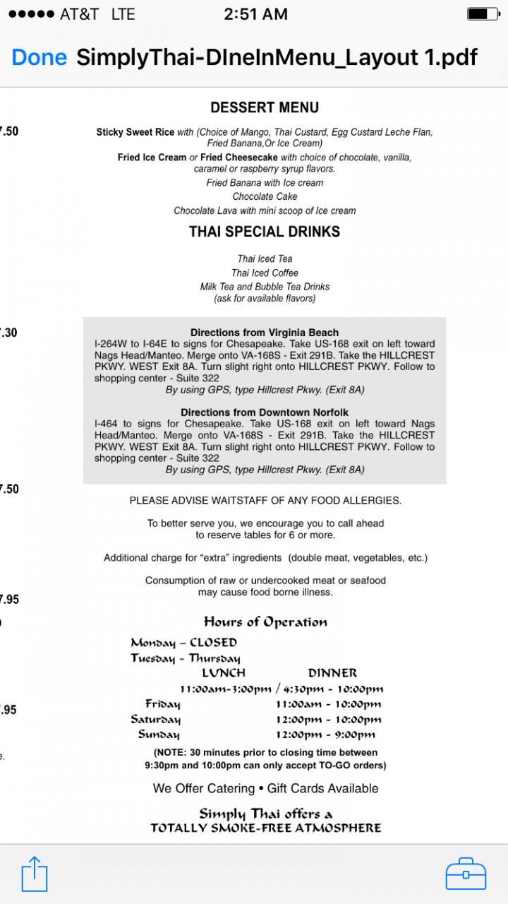Simply Thai - Chesapeake, VA menu_pic