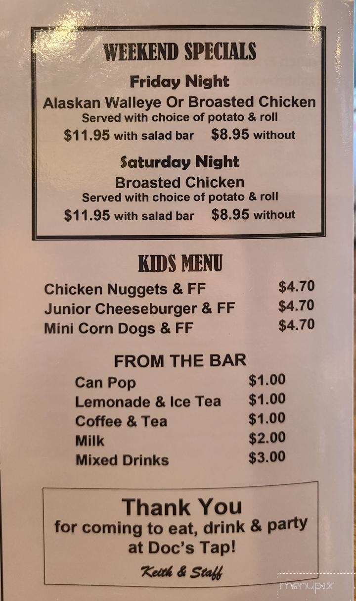 Doc's Tap - Clarksville, IA menu_pic