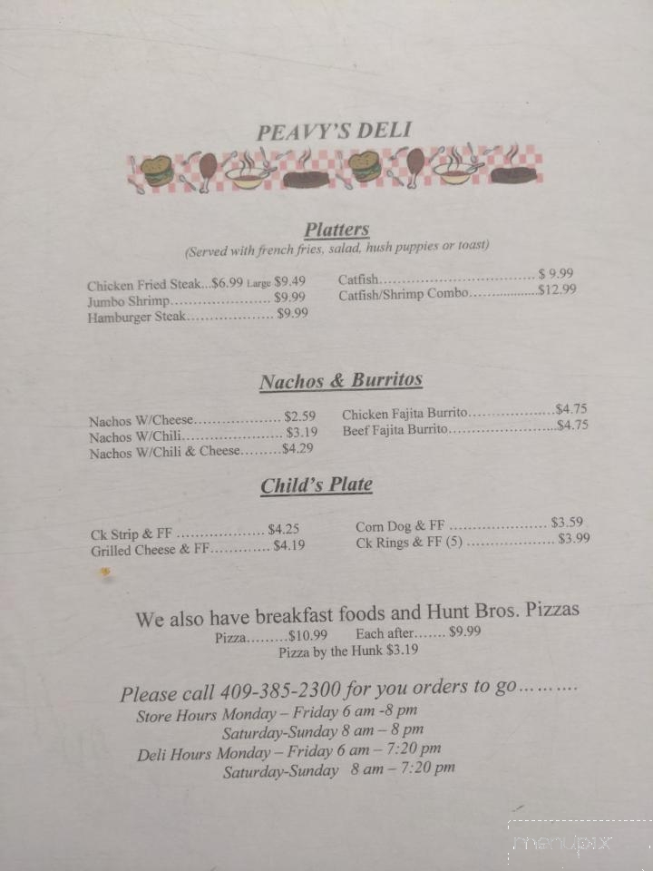 Peavy's Store - Silsbee, TX menu_pic
