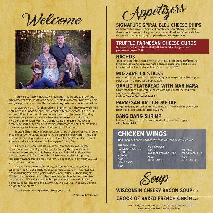 Antoinette's & Antonio's - Plymouth, WI menu_pic