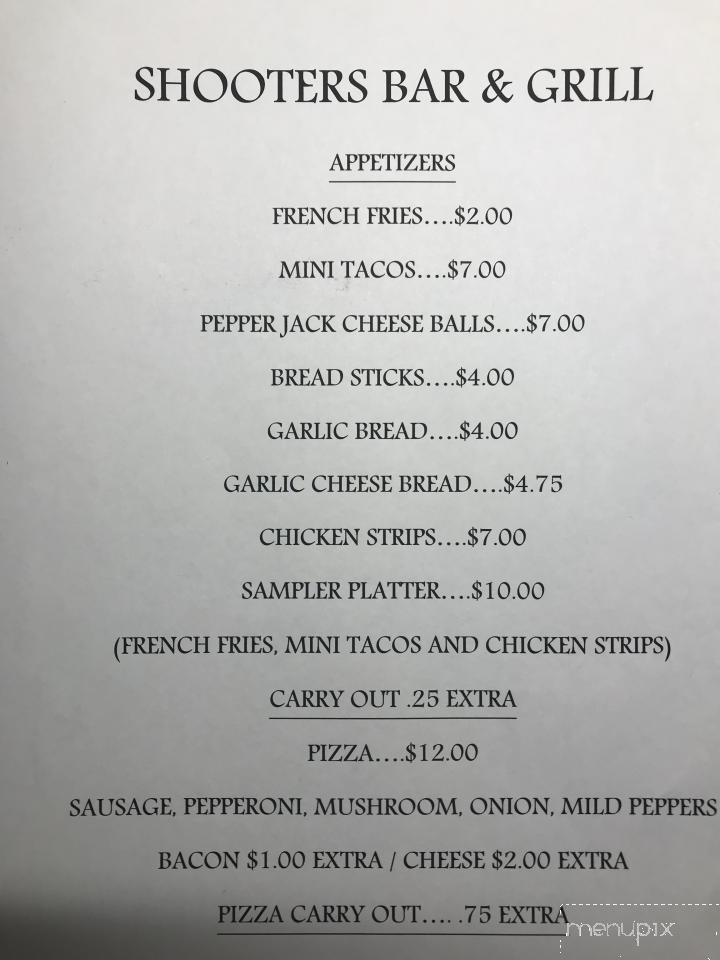 Shooters - Remington, IN menu_pic