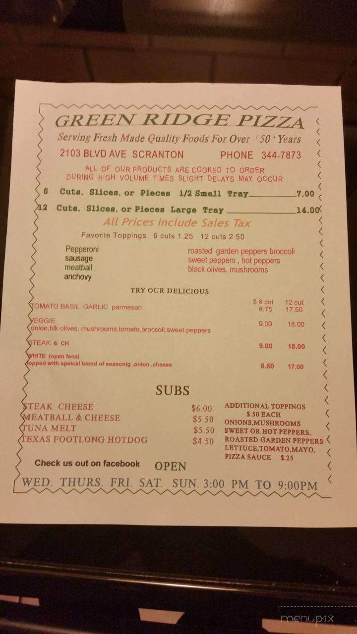 Green Ridge Pizza - Scranton, PA menu_pic