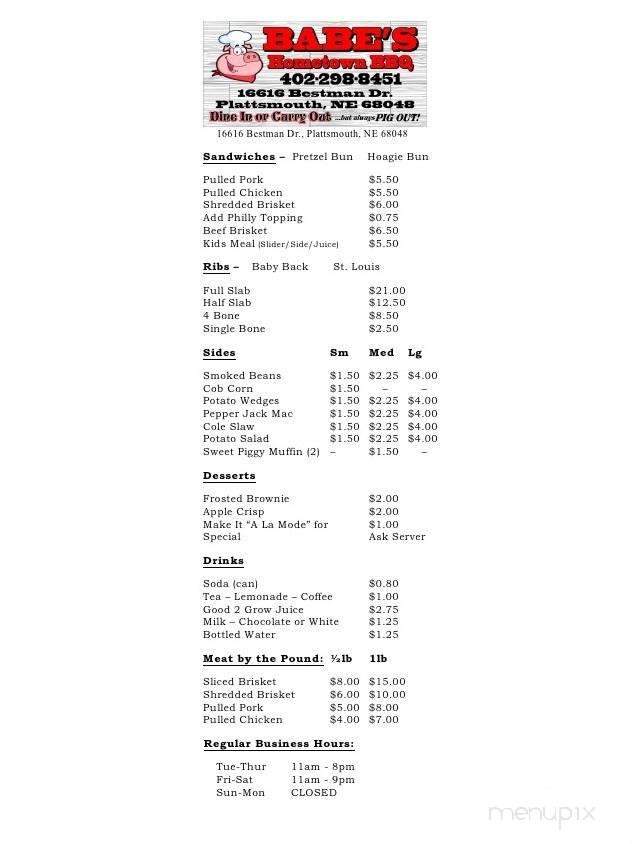 Babe's Hometown BBQ - Plattsmouth, NE menu_pic