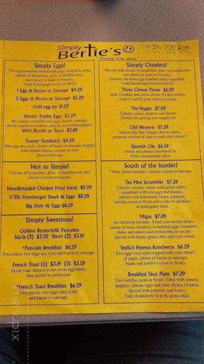 Simply Bertie,s - Lindale, TX menu_pic