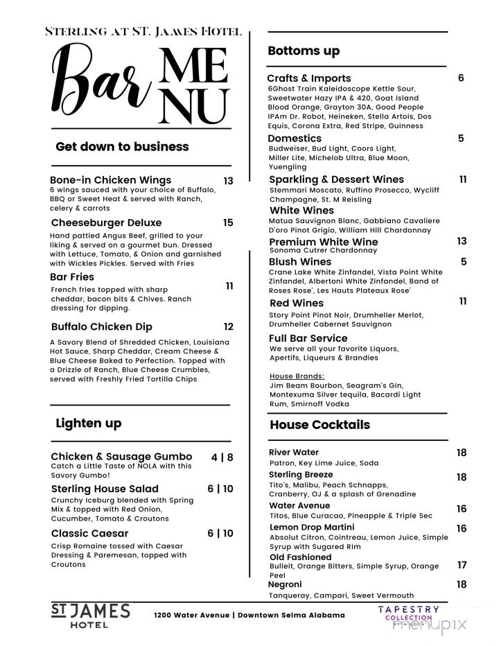 Sterling at St. James Hotel - Selma, AL menu_pic