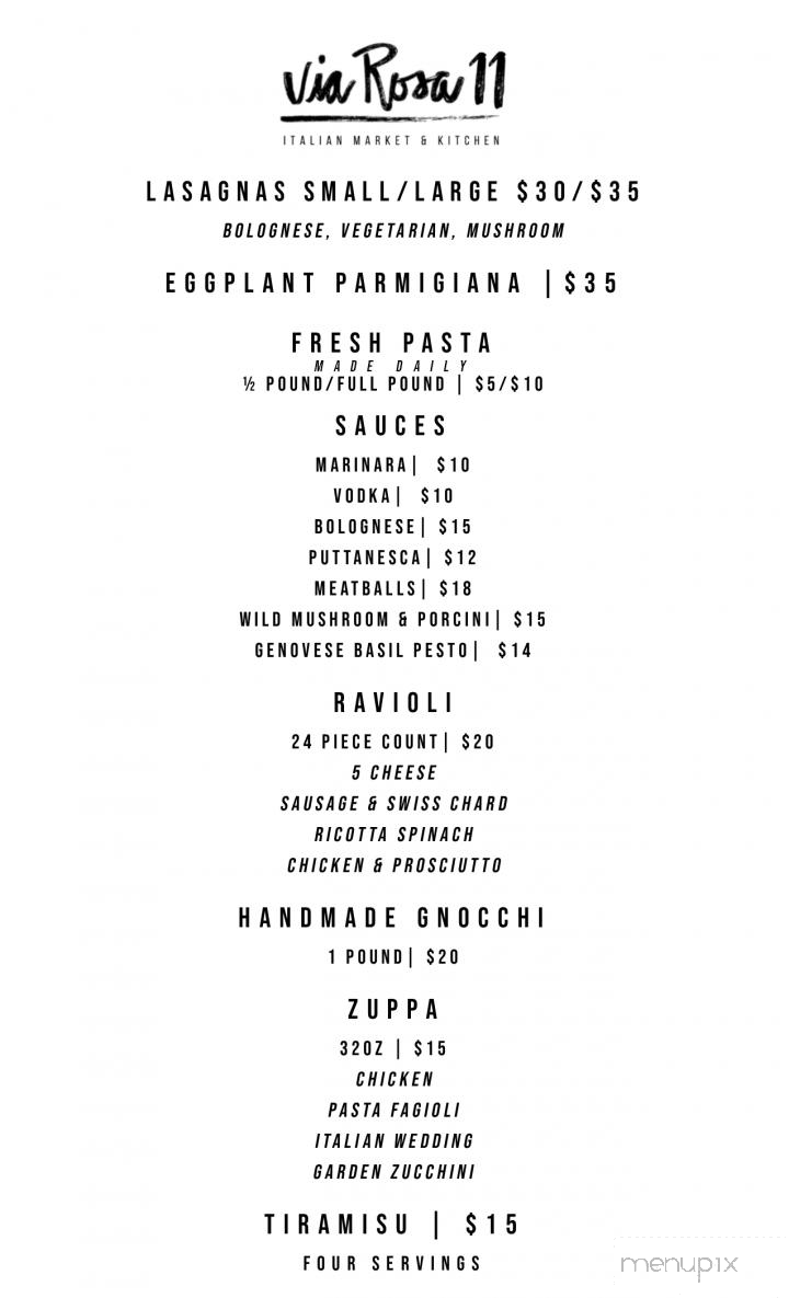 Via Rosa 11 Italian Market & Kitchen - Bainbridge Island, WA menu_pic