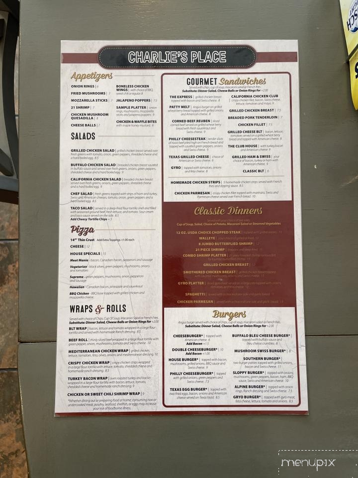 Charlie's - Colona, IL menu_pic