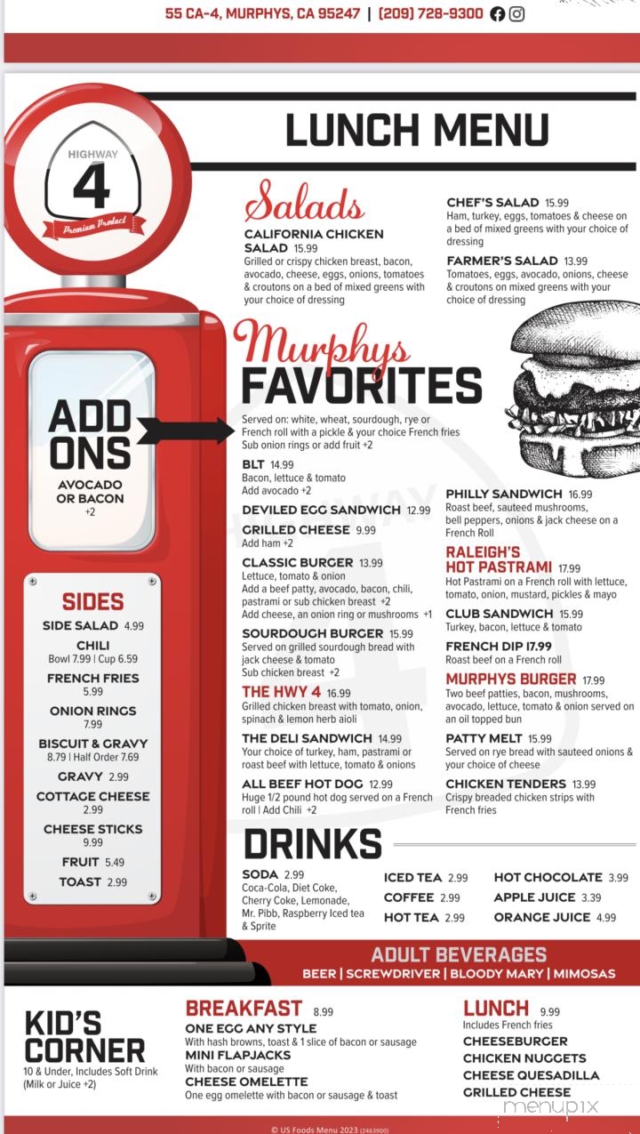 Murphys Hwy 4 Diner - Murphys, CA menu_pic