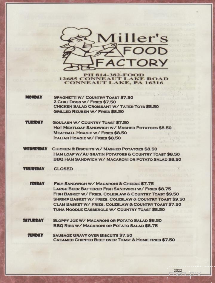 Miller's Food Factory - Conneaut Lake, PA menu_pic