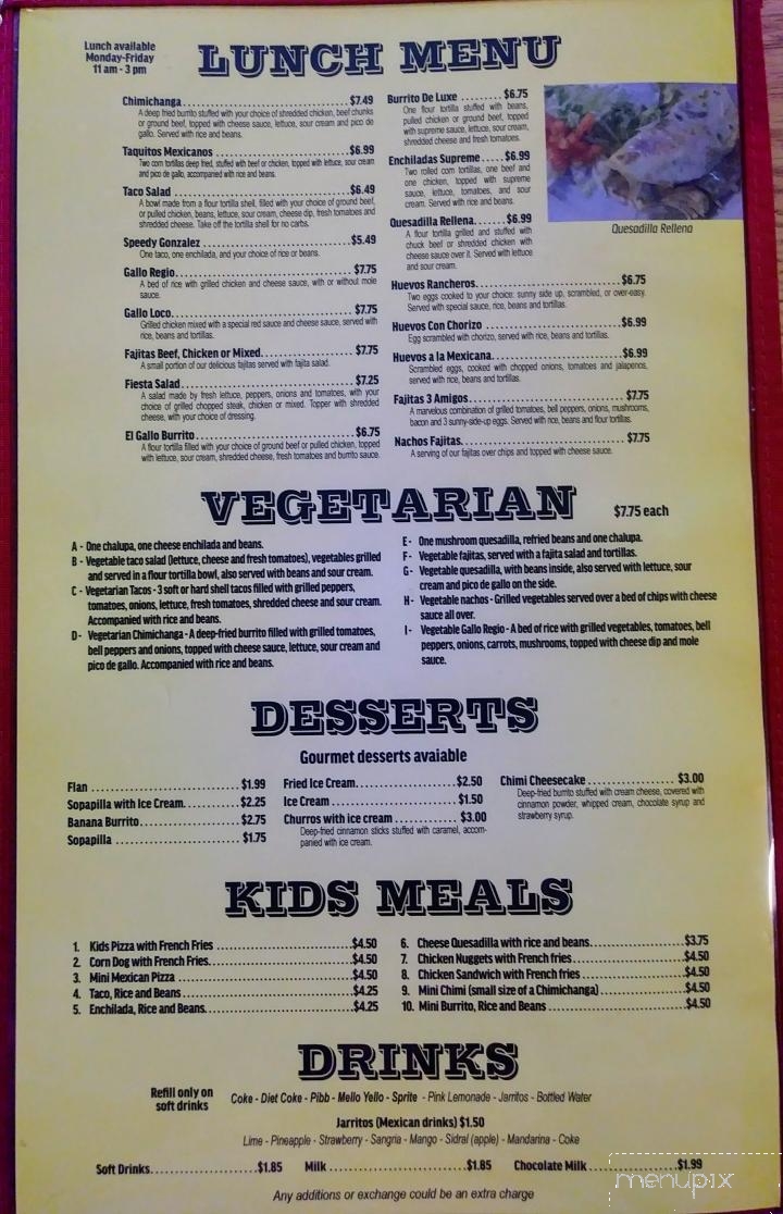 El Gallo Mexican Restaurant - Tazewell, TN menu_pic