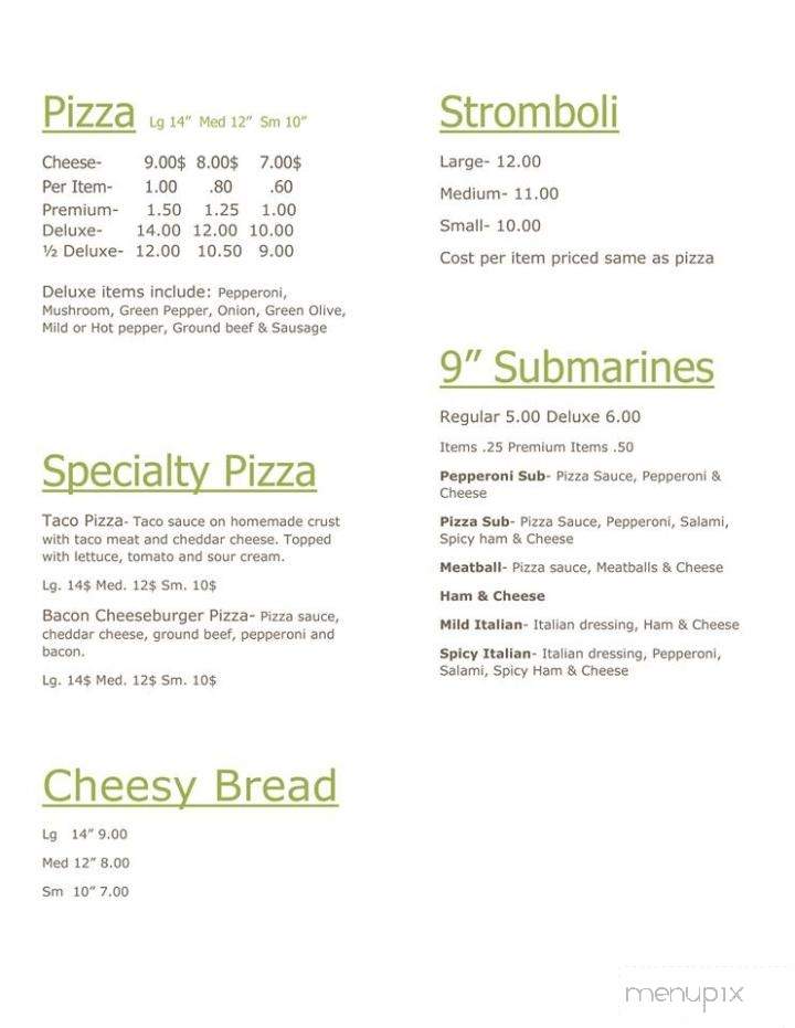 Old town shop pizza menu