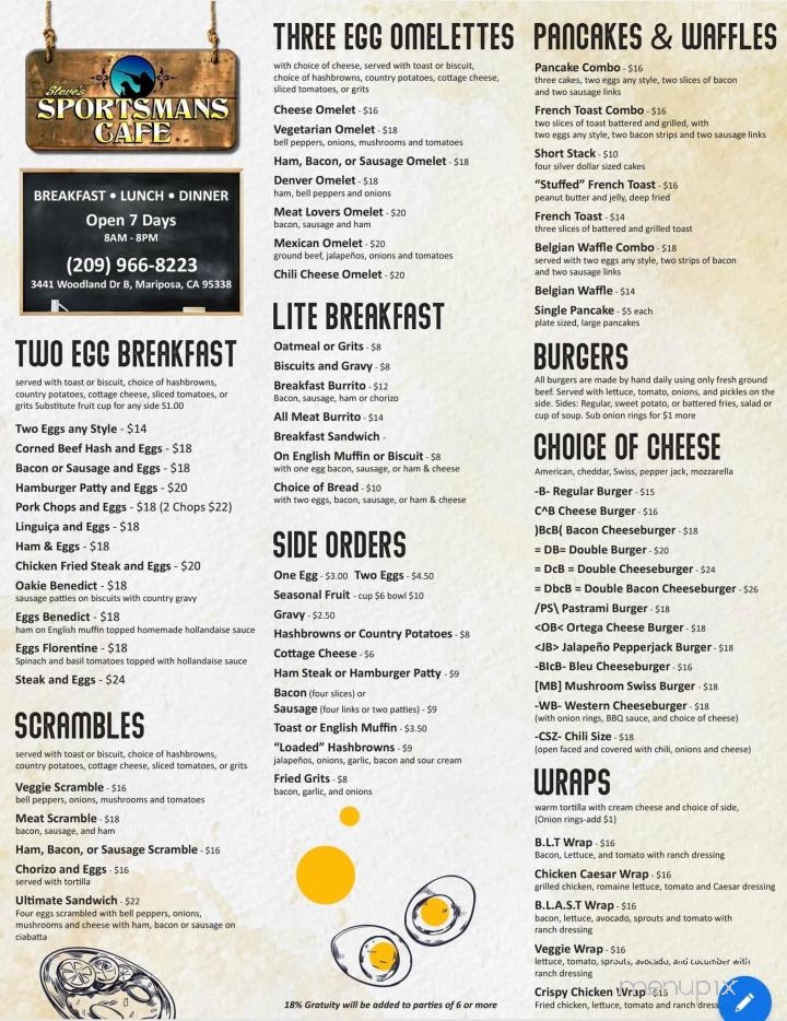 Steve's Sportsmans Cafe - Mariposa, CA menu_pic