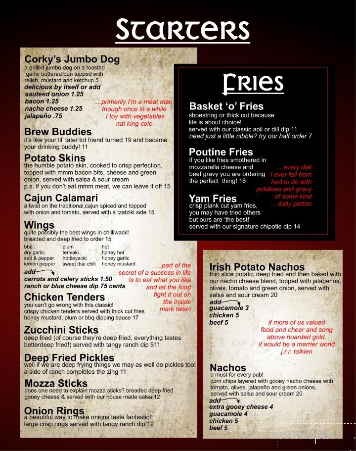 Corky's Irish Pub - Chilliwack, BC menu_pic