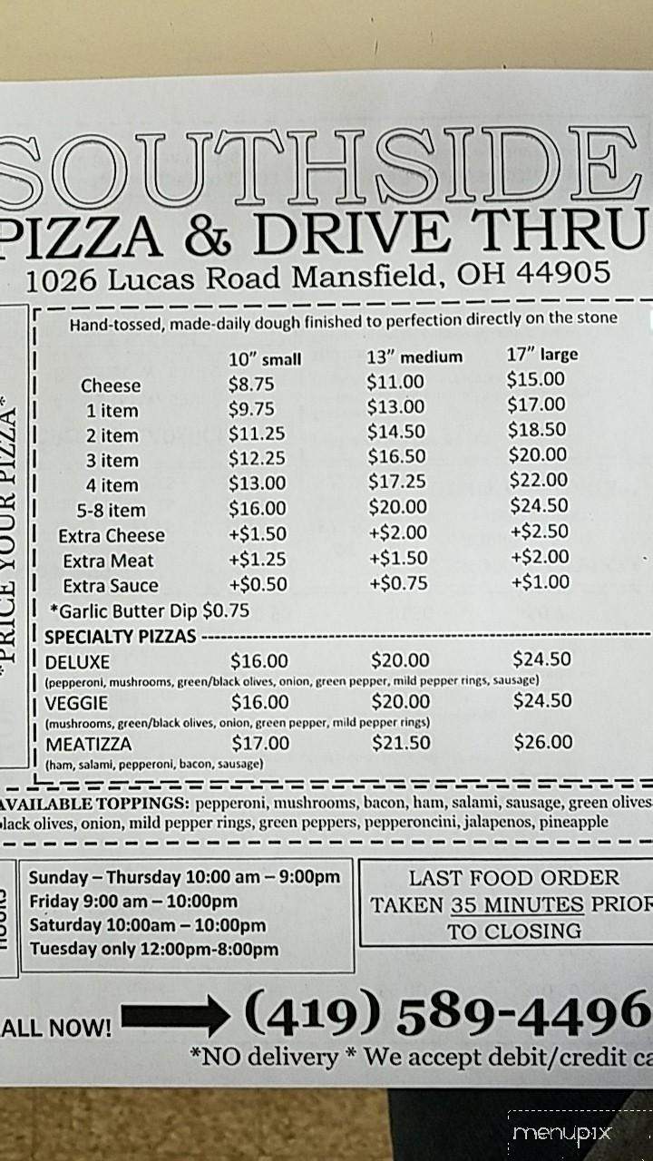 Southside Drive Thru & Pizza - Mansfield, OH menu_pic