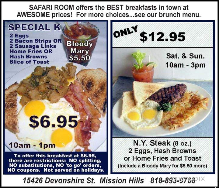 Safari Room - Mission Hills, CA menu_pic
