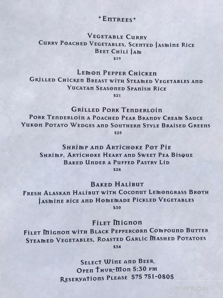 Byzantium - Taos, NM menu_pic