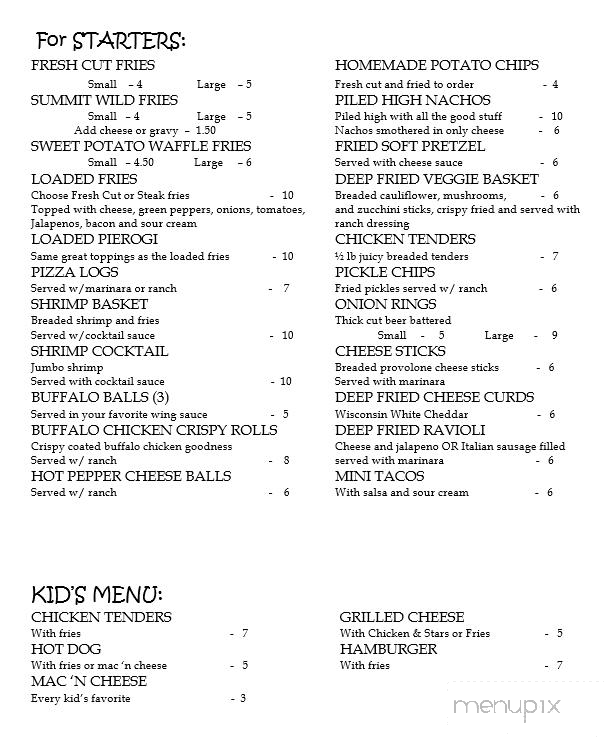 Summit Lodge and Grill - Ridgway, PA menu_pic