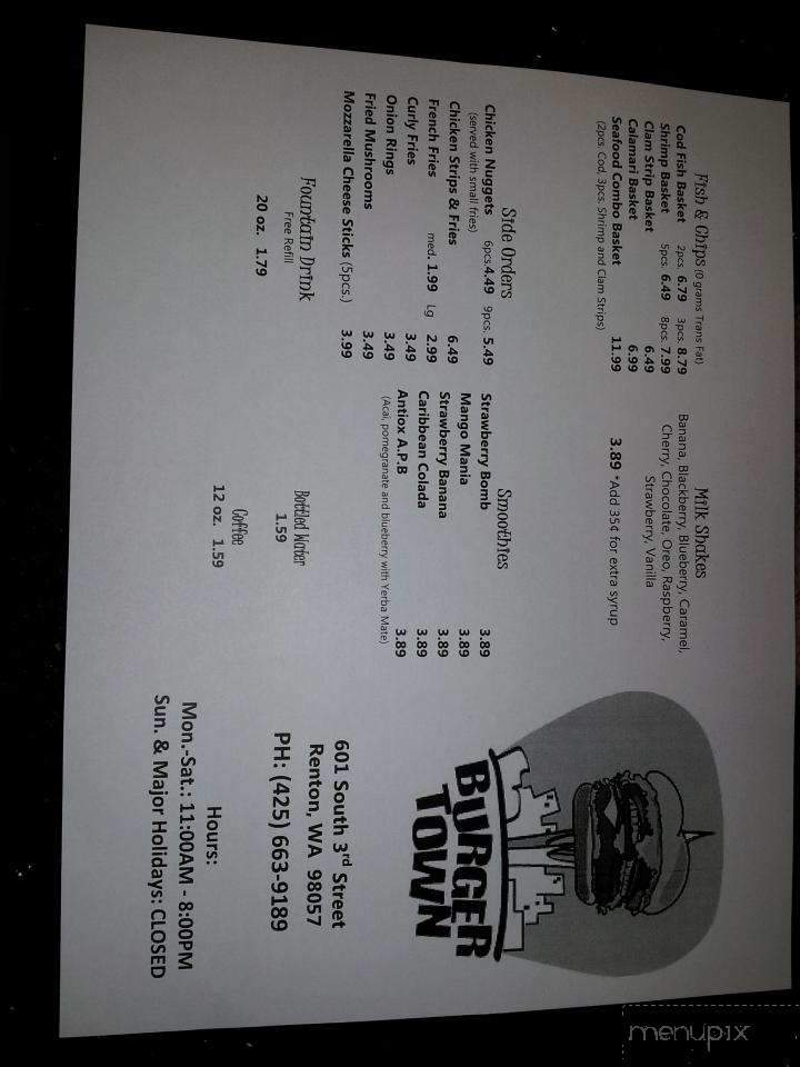 Burger Town - Renton, WA menu_pic