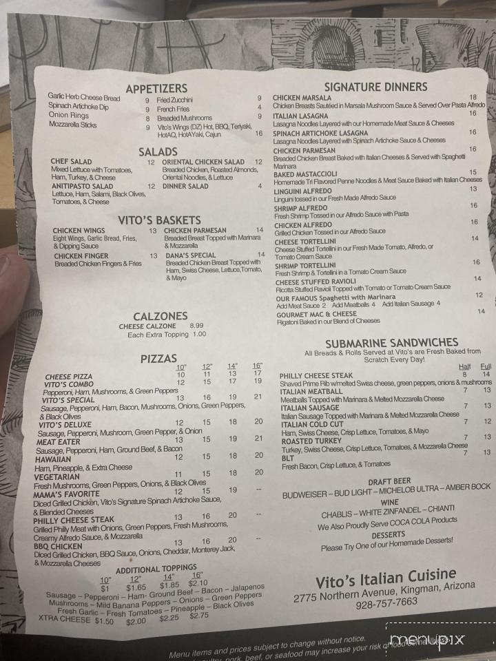 Vito's Italian Cuisine - Kingman, AZ menu_pic