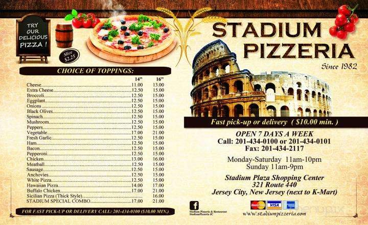 Stadium Plaza Pizza - Jersey City, NJ menu_pic