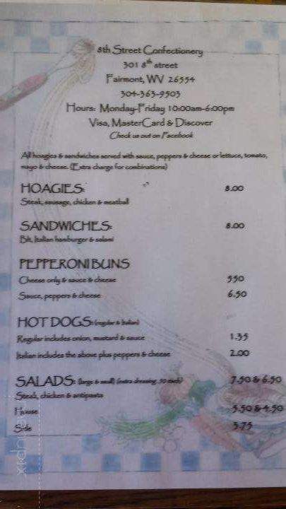 Eighth Street Confectionery - Fairmont, WV menu_pic