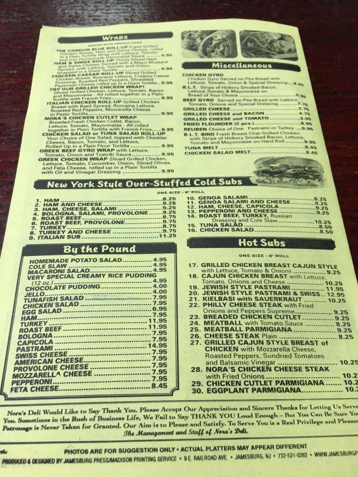 Nora's Deli - Avenel, NJ menu_pic