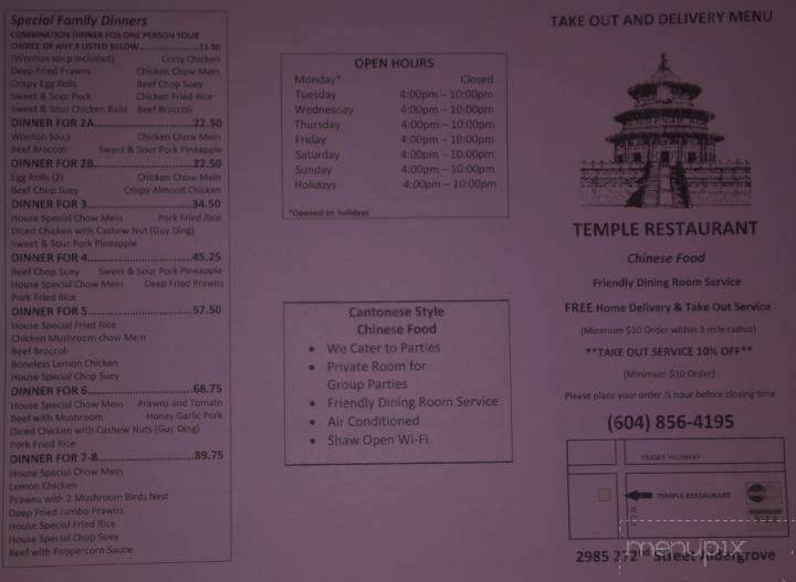Temple Restaurant - Aldergrove, BC menu_pic