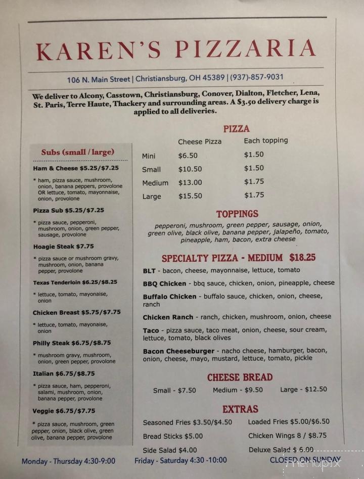 Karen's Pizzaria - Christiansburg, OH menu_pic