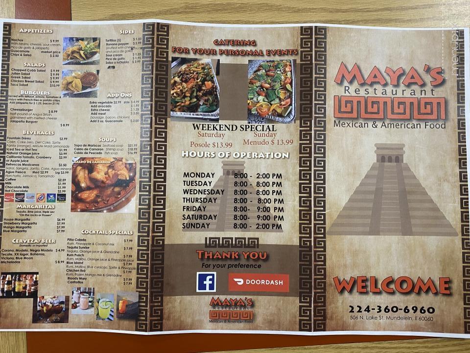 Maya's Restaurant - Mundelein, IL menu_pic