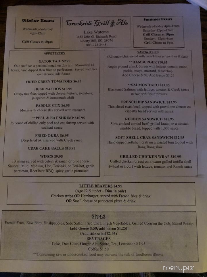 Creekside Grill & Bar - Camden, SC menu_pic
