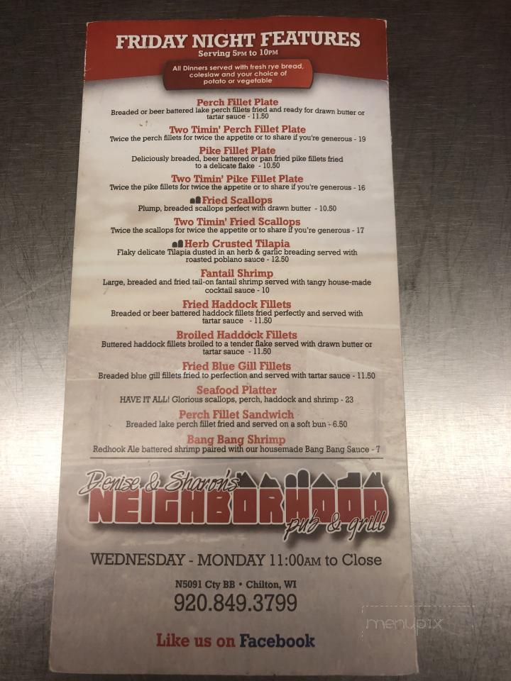 Neighborhood Pub & Grill - Chilton, WI menu_pic