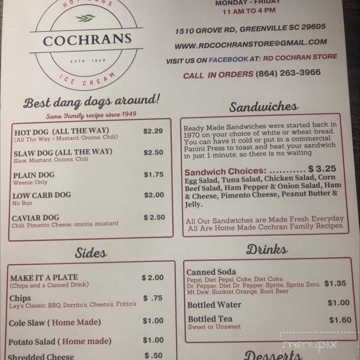 R D Cochran Store - Greenville, SC menu_pic
