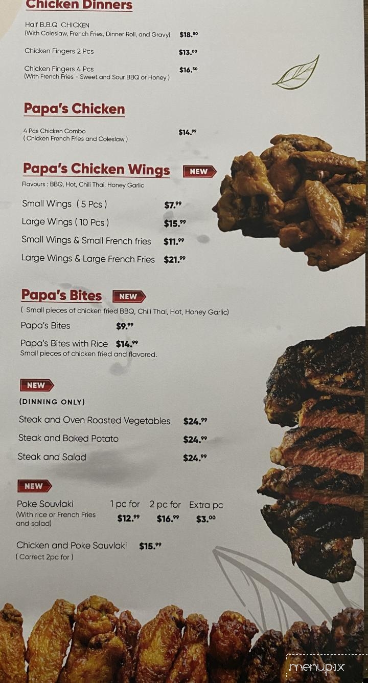 Papa Larry's Restaurant - Prescott, ON menu_pic