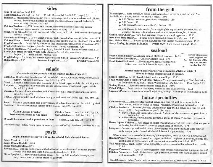 Dimitri's Pizza Restaurant - Coventry, CT menu_pic