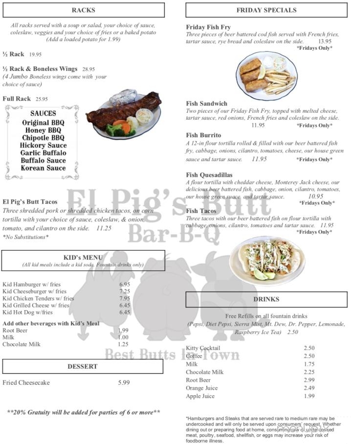 El Pig's Butt Bar-B-Q - Kewaskum, WI menu_pic