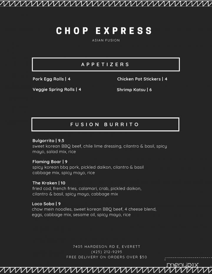 Menu of Chop Express in Everett, WA 98203