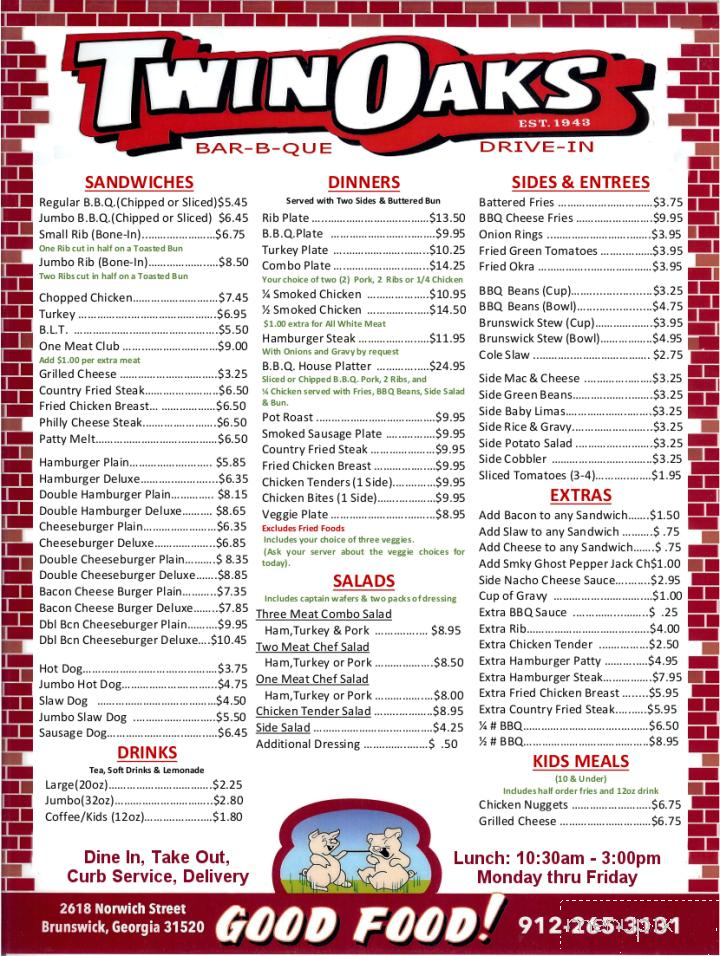 Twin Oaks BBQ - Brunswick, GA menu_pic